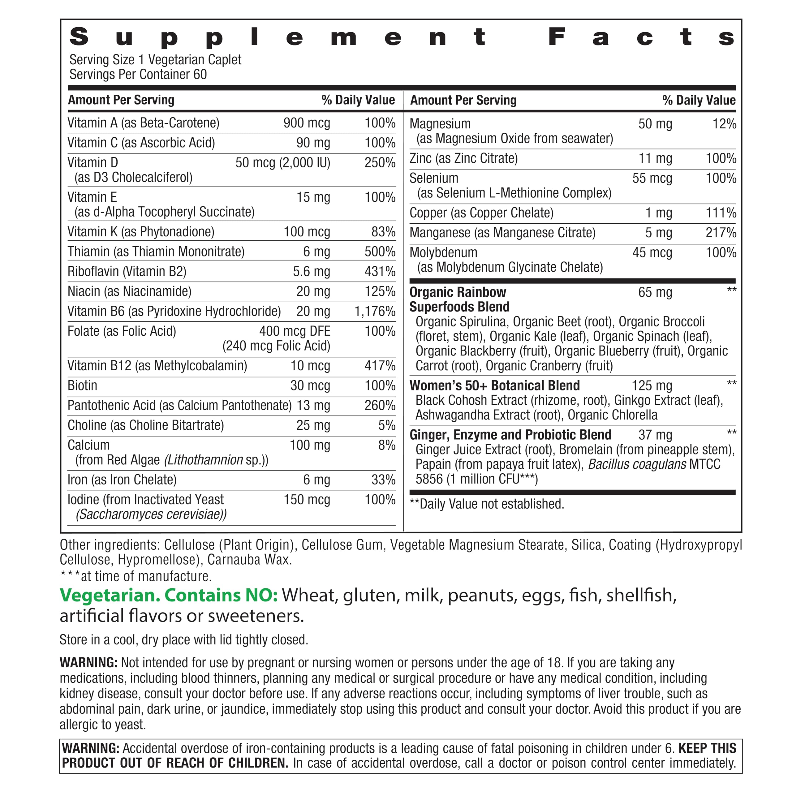Side view of Rainbow Light Women 50+ Multivitamin bottle