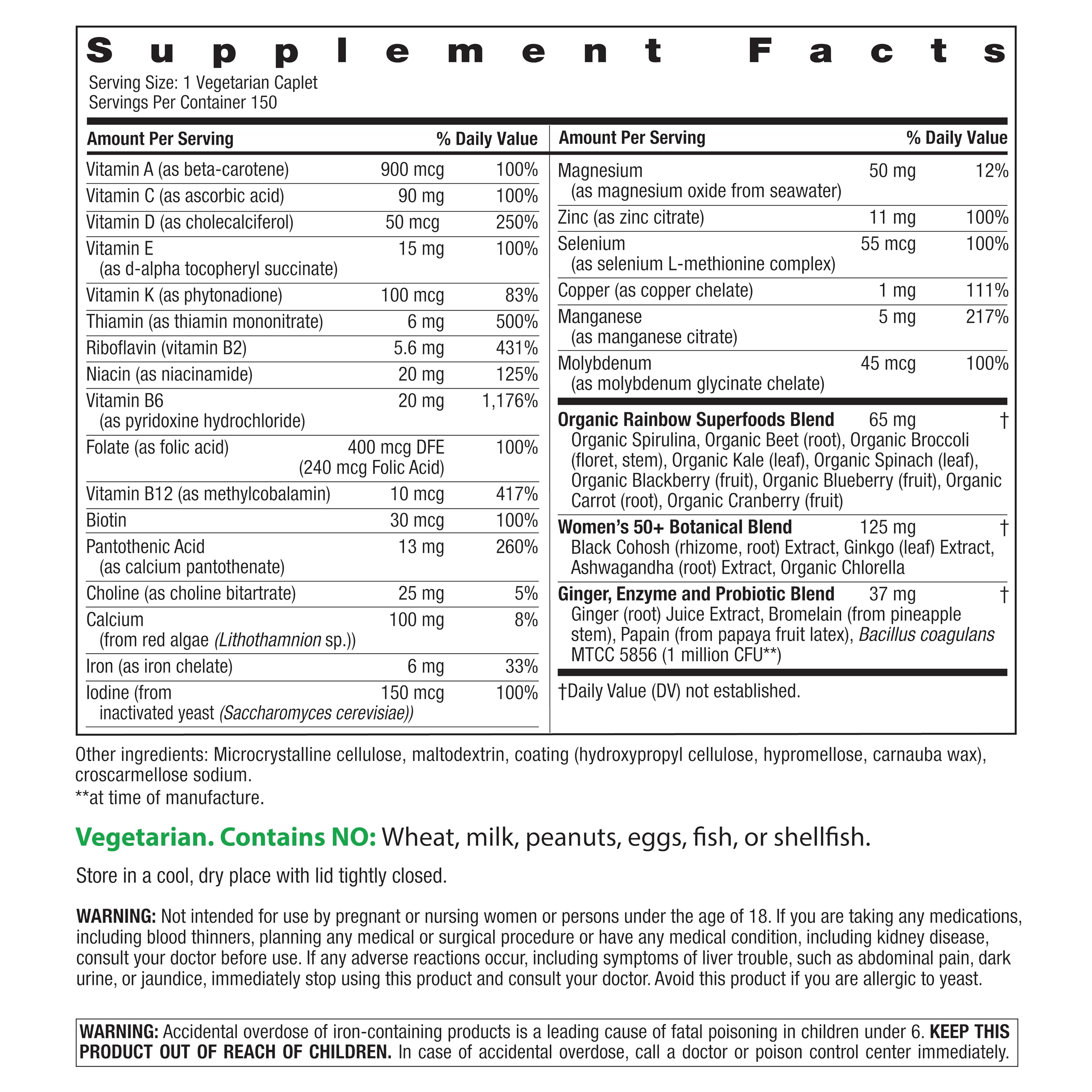 Close-up of Rainbow Light Women 50+ tablets