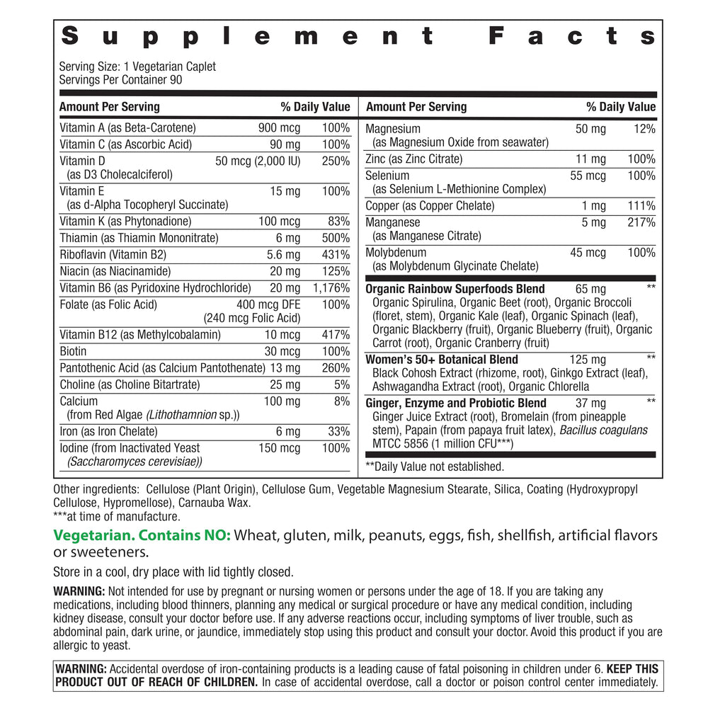 Rainbow Light Women's One 50+ multivitamin bottle side view