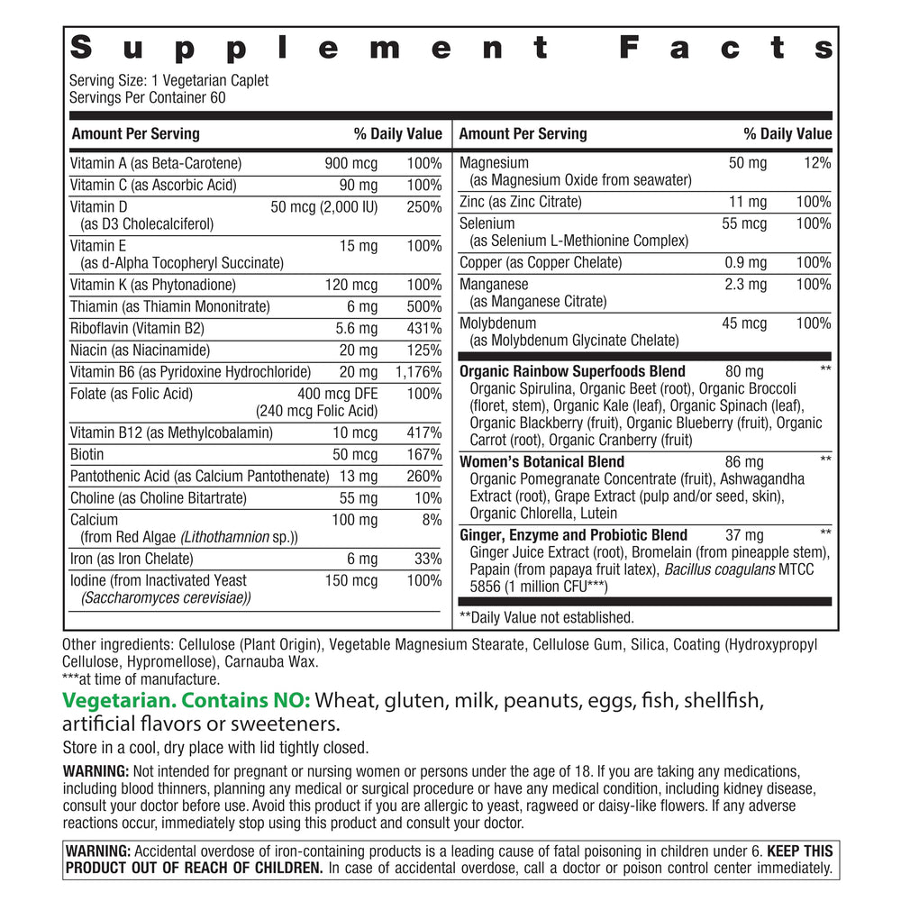 Product label of Rainbow Light Women's One High-Potency Daily Multivitamin