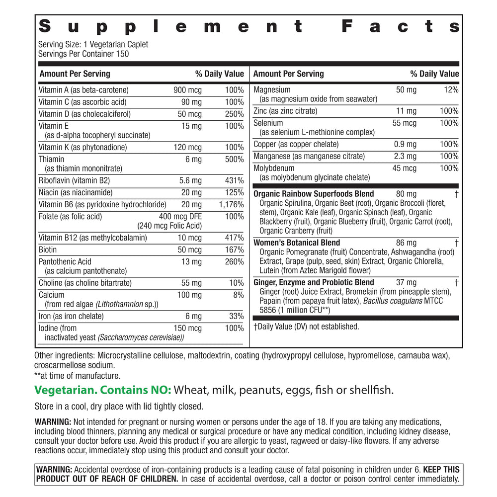 Close-up of Rainbow Light Women's One High-Potency Multivitamin bottle