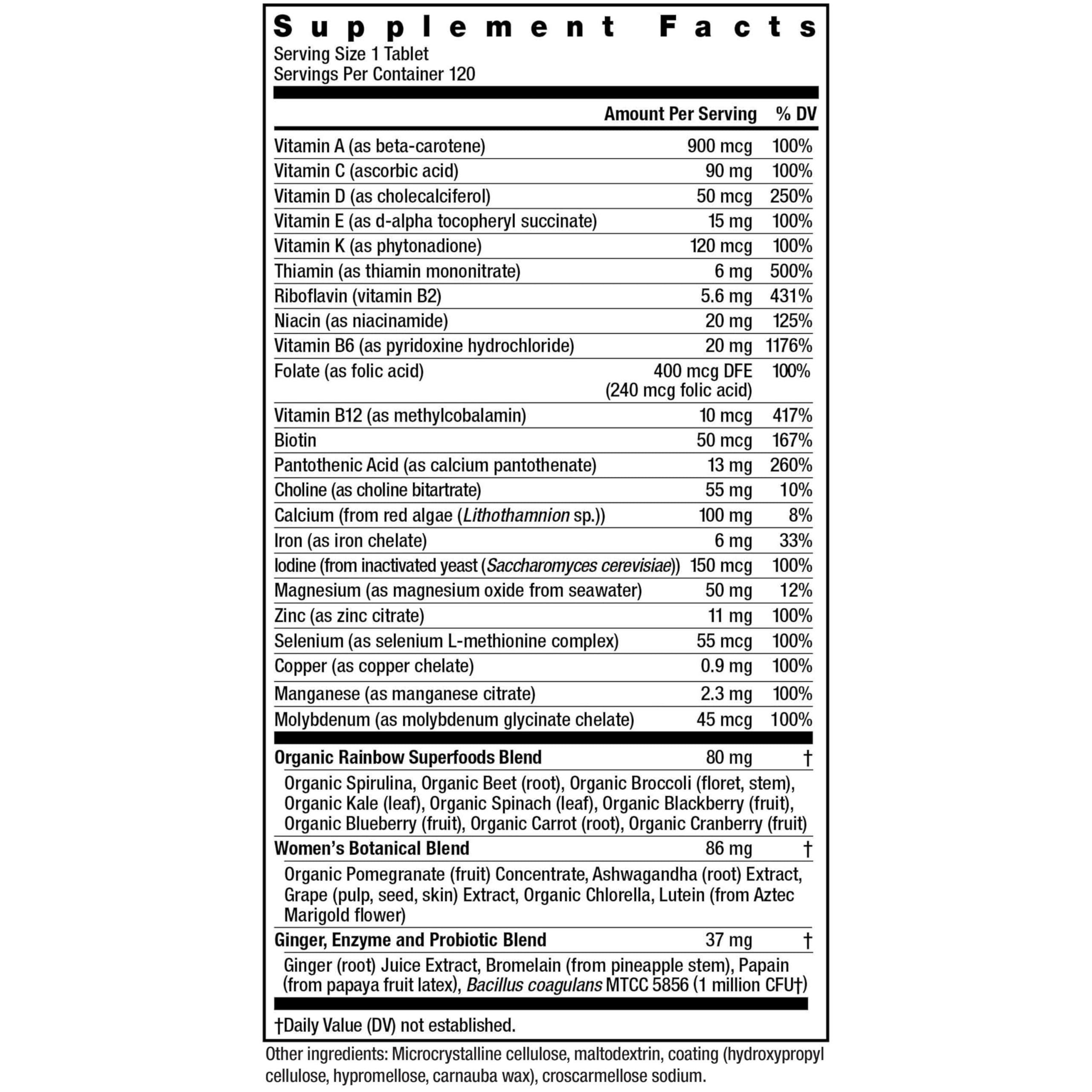 Rainbow Light Multivitamin Women's One Powder bottle back label