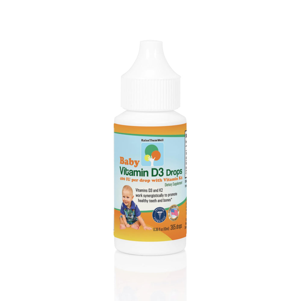 Raise Them Well Vitamin D3 + K2 Drops bottle front label