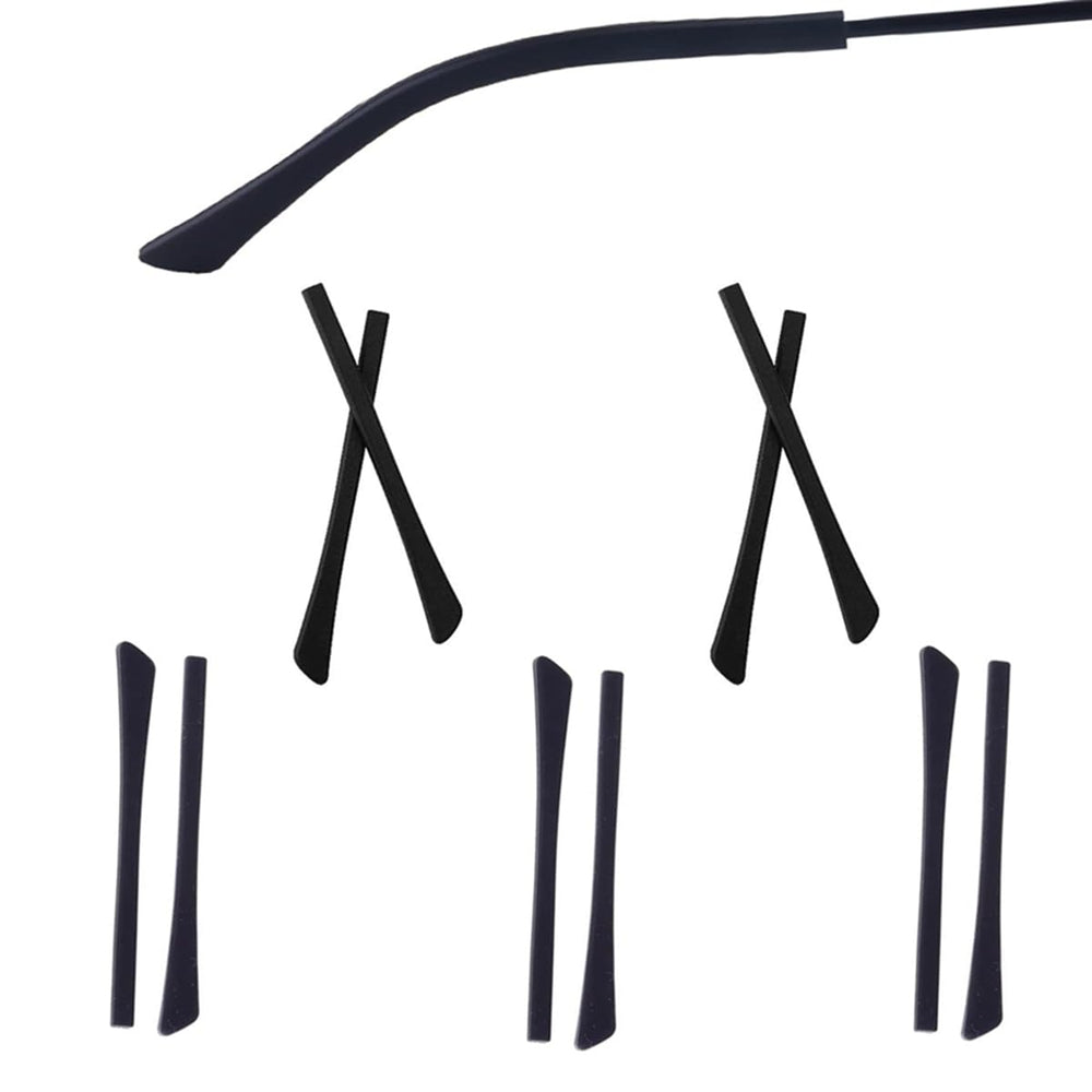 Soft silicone anti-slip temple tips for flat thin metal eyeglass legs in black