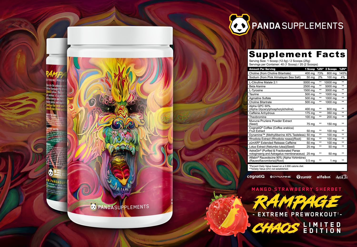 Close-up of Rampage Chaos flavor text Strawberry Mango Sherbet