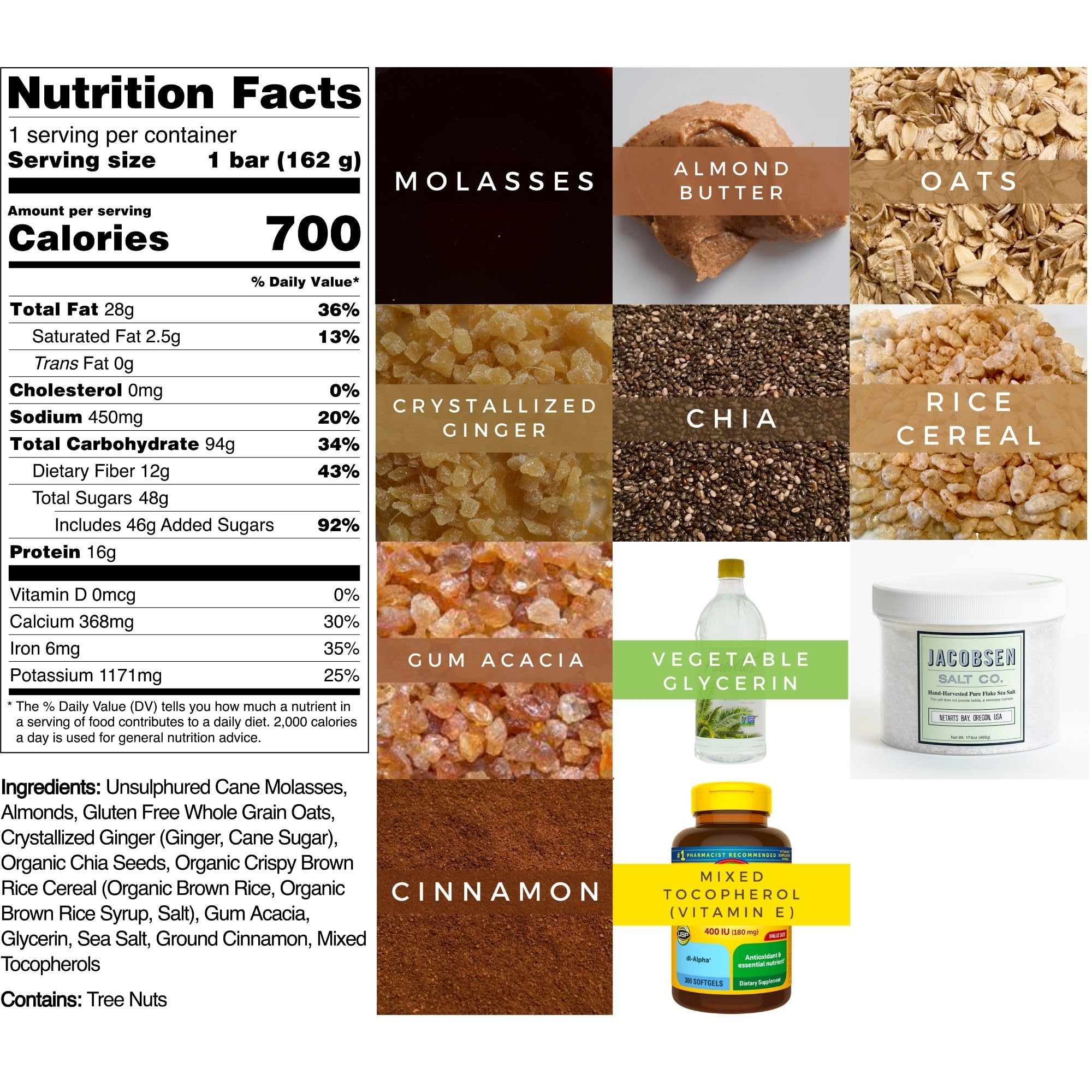Range Meal Bar molasses-ginger-sea-salt closeup highlights natural ingredients for energy.