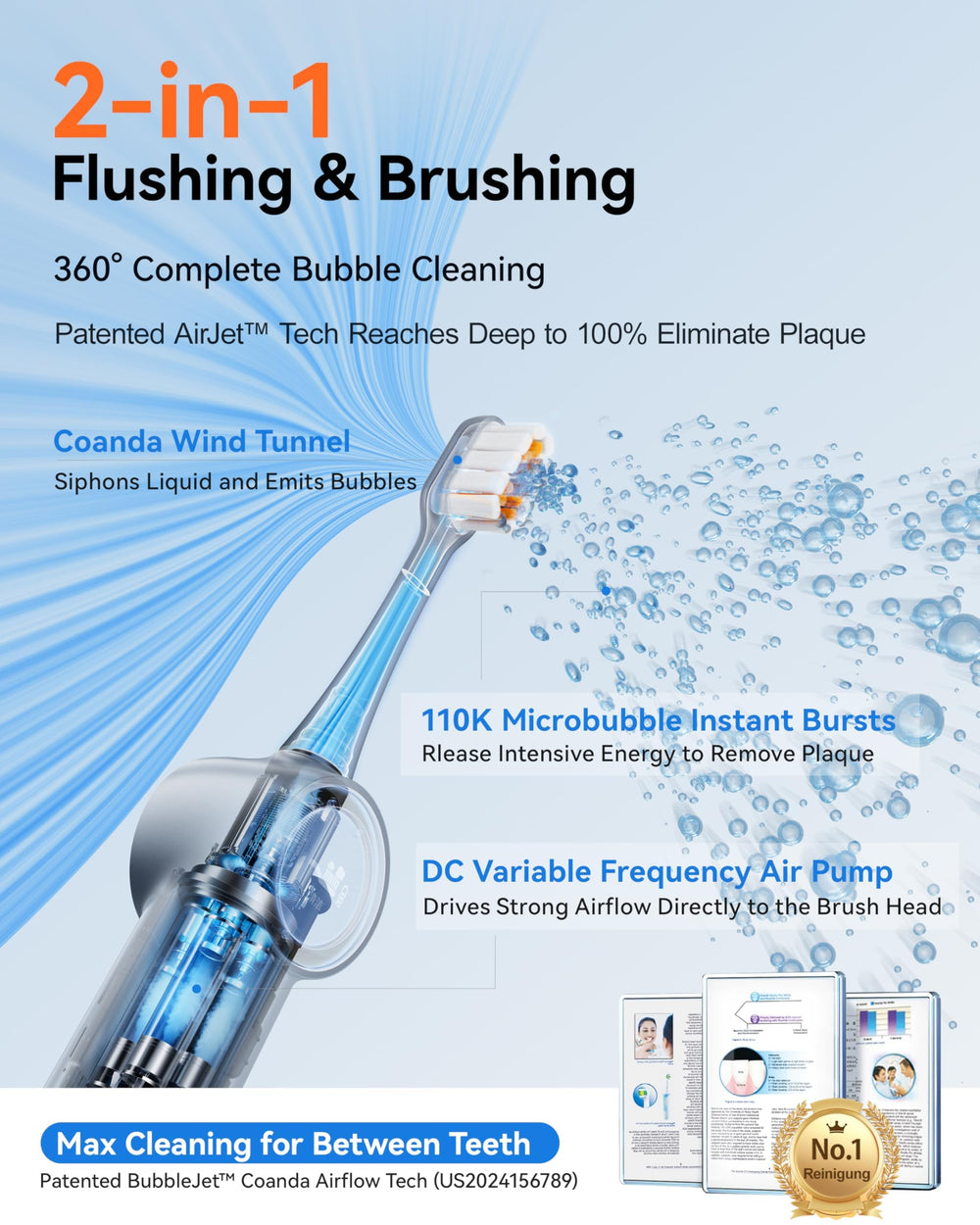RANVOO AICE3 Grey bubble sonic toothbrush front view