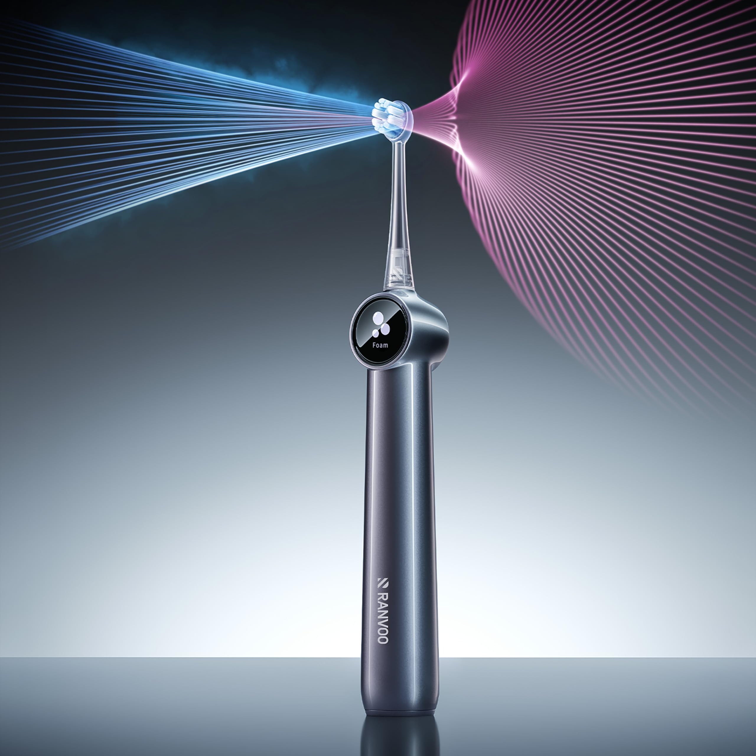 Front view of RANVOO AirJet II graphite gray toothbrush
