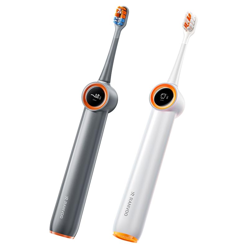 RANVOO Bubble Sonic Electric Toothbrush in grey and white – front view