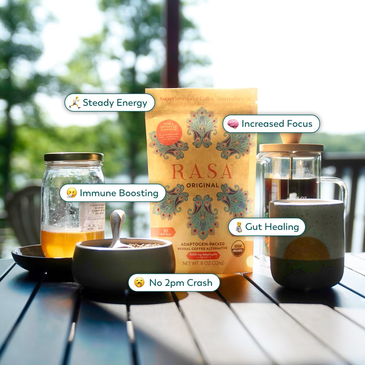 Serving suggestion for Rasa Original AIP Diet adaptogenic coffee alternative