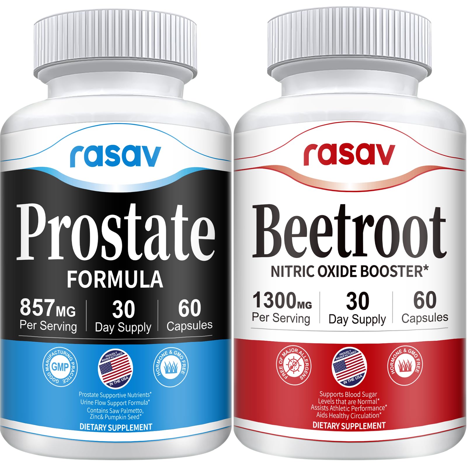 Rasav Prostate Supplements bottle with 60 capsules
