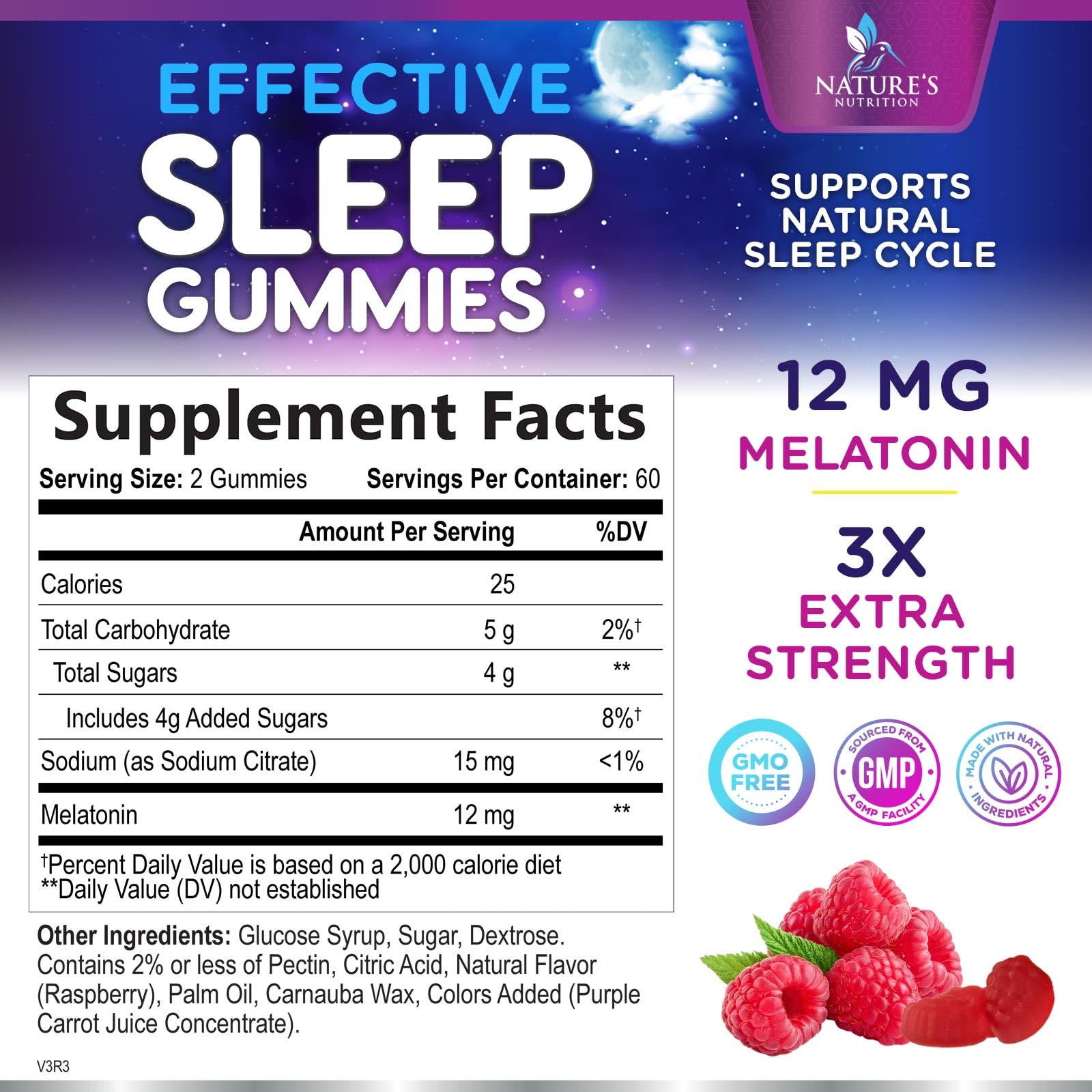 Raspberry flavored melatonin sleep gummies