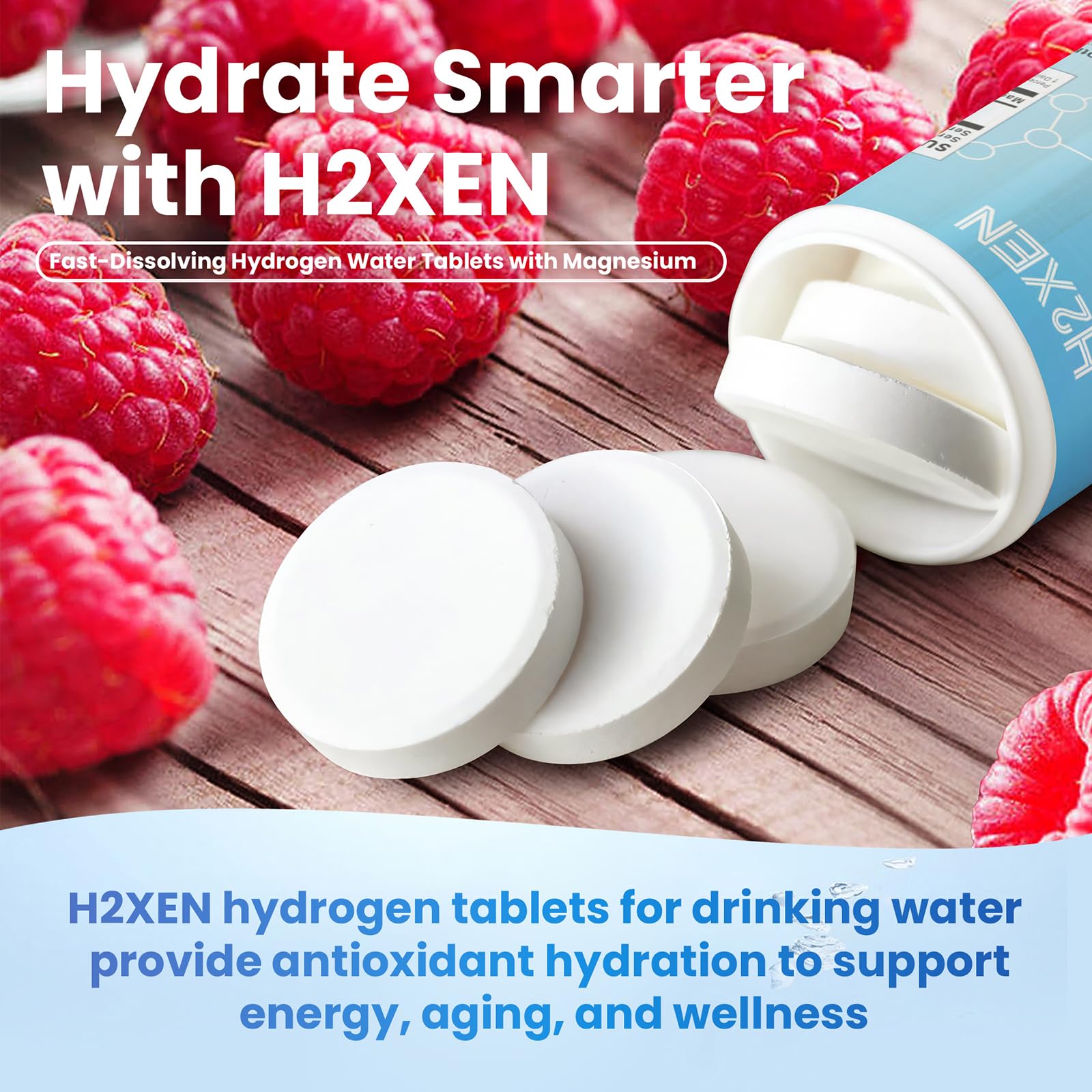 Raspberry-flavored hydrogen tablets close-up