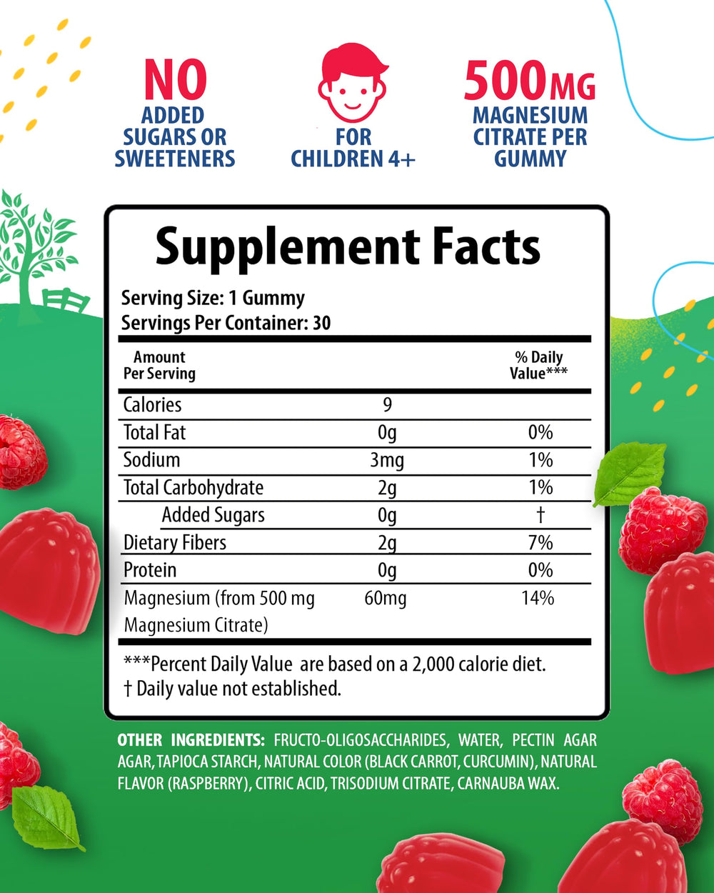 Close-up of raspberry-flavored chewable magnesium gummies for kids