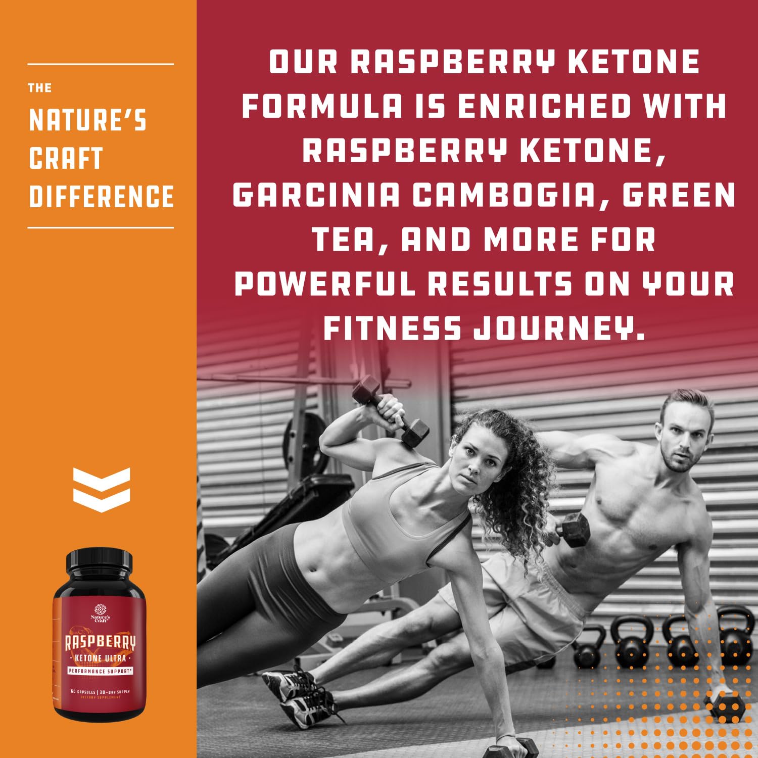 Front view of Raspberry Ketones bottle on white background