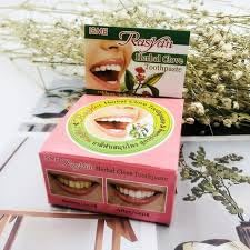 Close-up of Rasyan Herbel Clove Toothpaste boxes showing 25g each