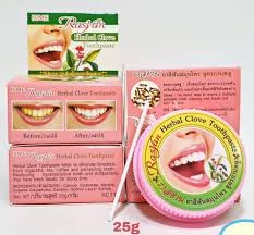 Product shot of Rasyan Herbal Clove Toothpaste with natural ingredients