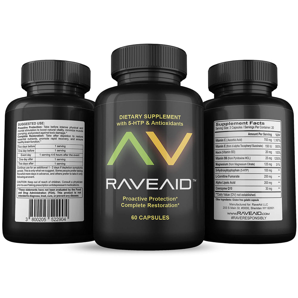 RaveAid bottle front label