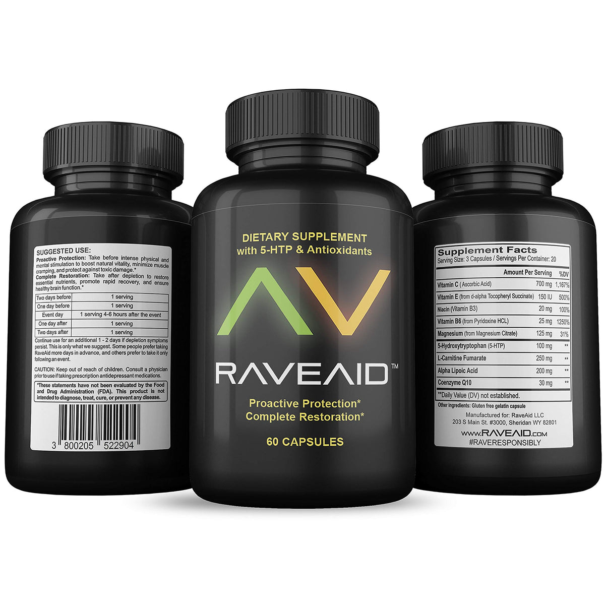 RaveAid bottle front label