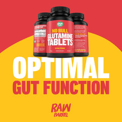 Close-up of Raw Barrel No Bull L-Glutamine 1000mg tablet