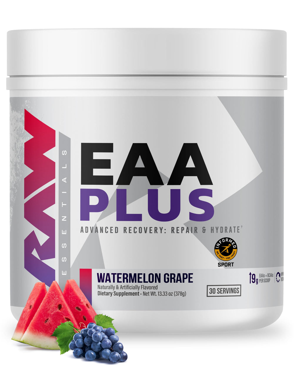 RAW EAA Plus Watermelon Grape amino acids powder container