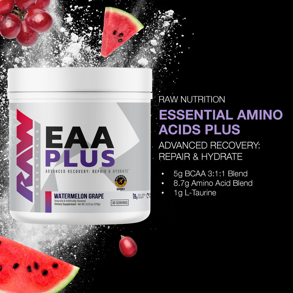 Scoop of RAW EAA Plus Watermelon Grape powder