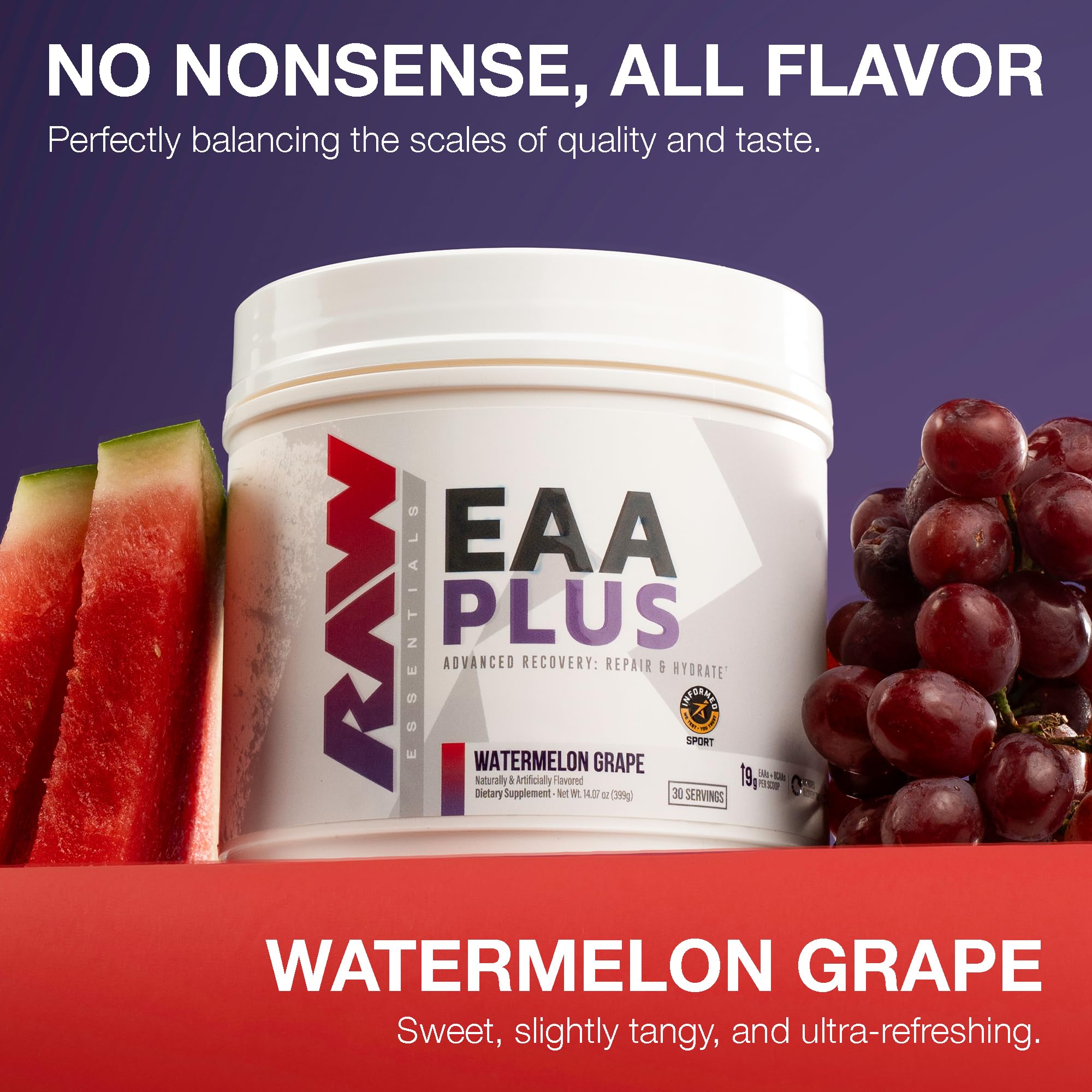 Close-up of RAW EAA Plus Watermelon Grape powder texture