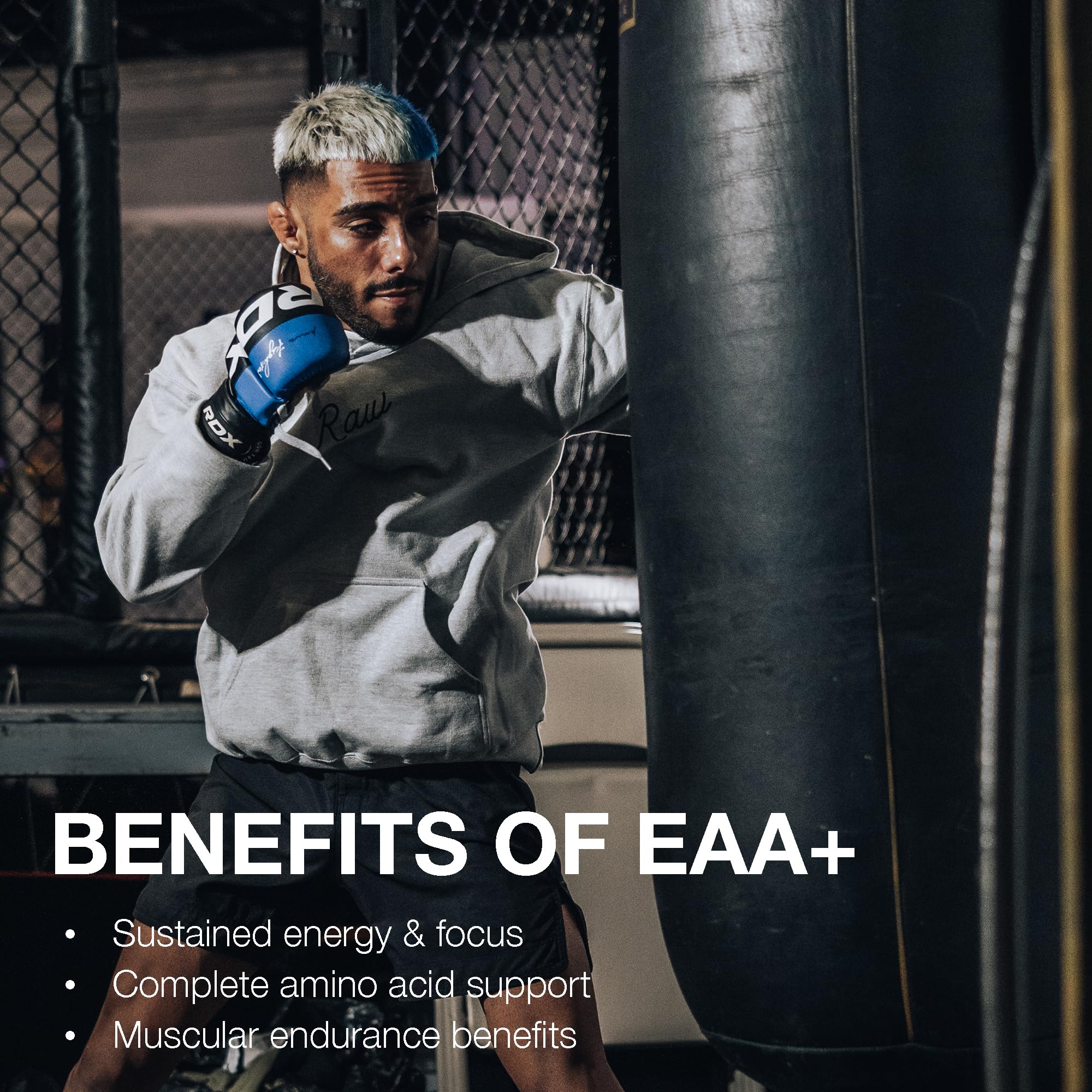 USA-made RAW EAA Plus label on bottle