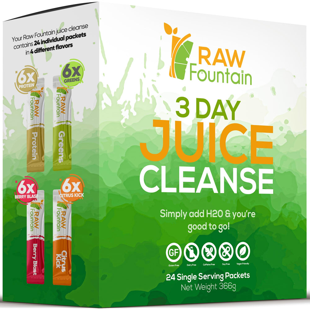 Raw Fountain 3 Day Juice Cleanse Packets for a convenient reset on the go
