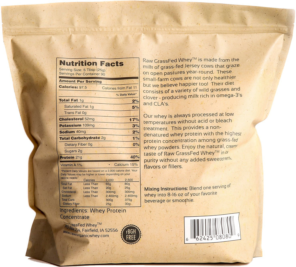 Packaging for Raw Grass Fed Whey Protein Powder 5 lb