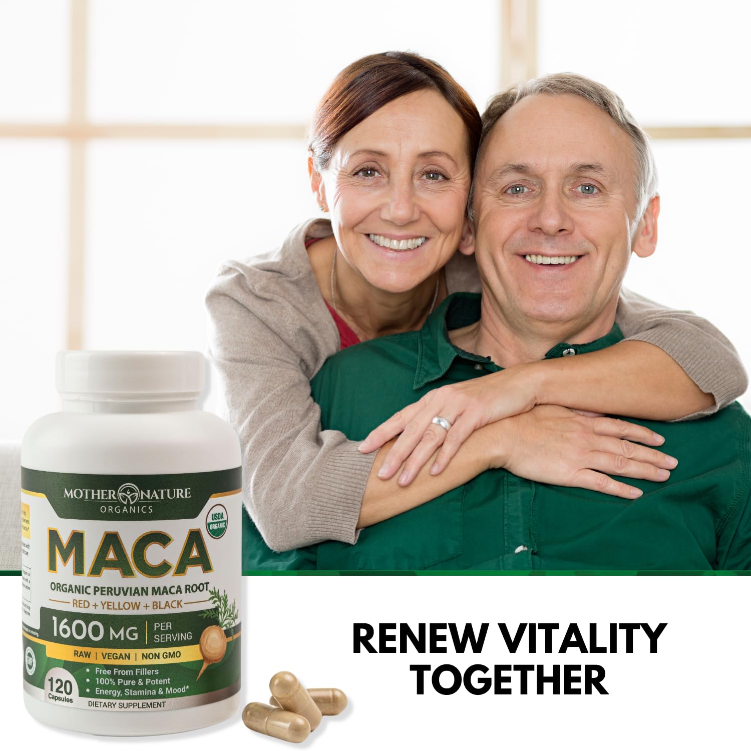 Raw maca root powder blend of yellow, red and black maca