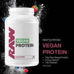 RAW Vegan Protein Acai Bowl bottle emphasizes fortified vitamins for recovery-inspired routines