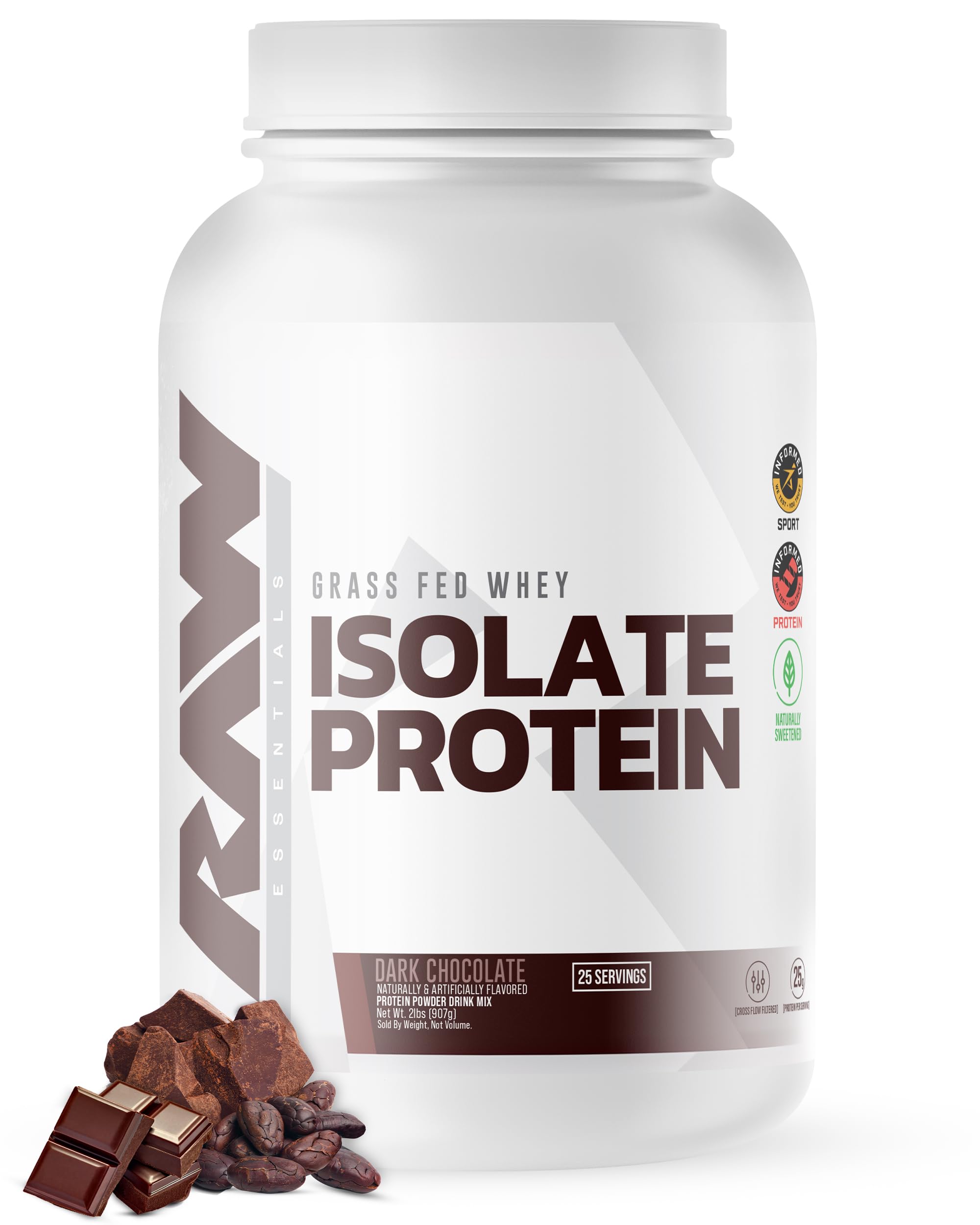 RAW Nutrition RAW Whey Isolate Dark Chocolate powder canister
