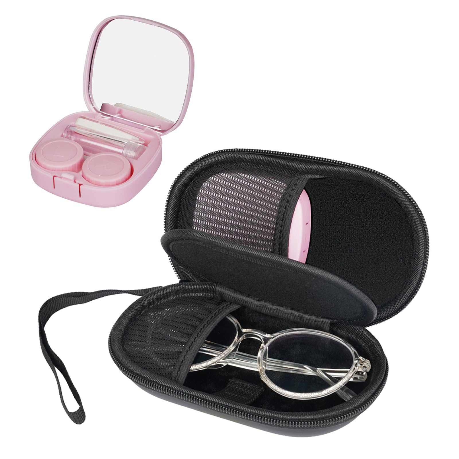 RAWILL 2-in-1 portable glasses and contact case with built-in mirror