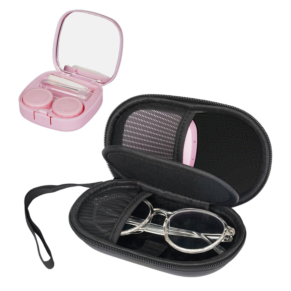 RAWILL 2-in-1 portable glasses and contact case with built-in mirror
