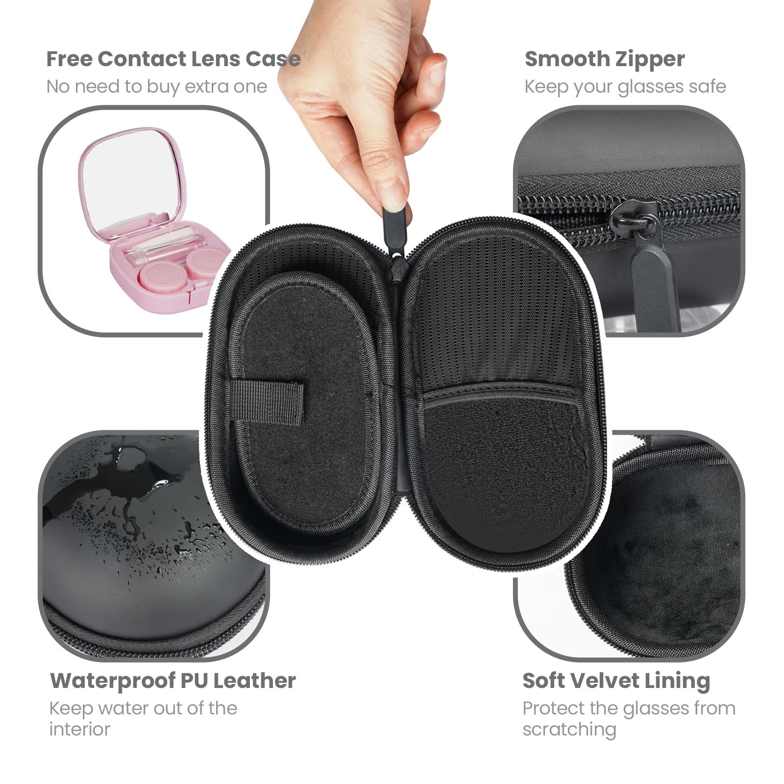 Durable EVA and PU outer shell with soft velvet lining for protection