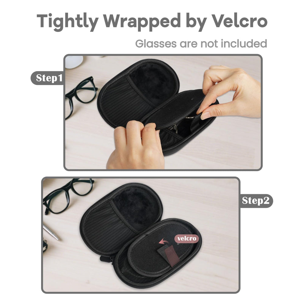 Main glasses compartment and contact lens storage in travel case