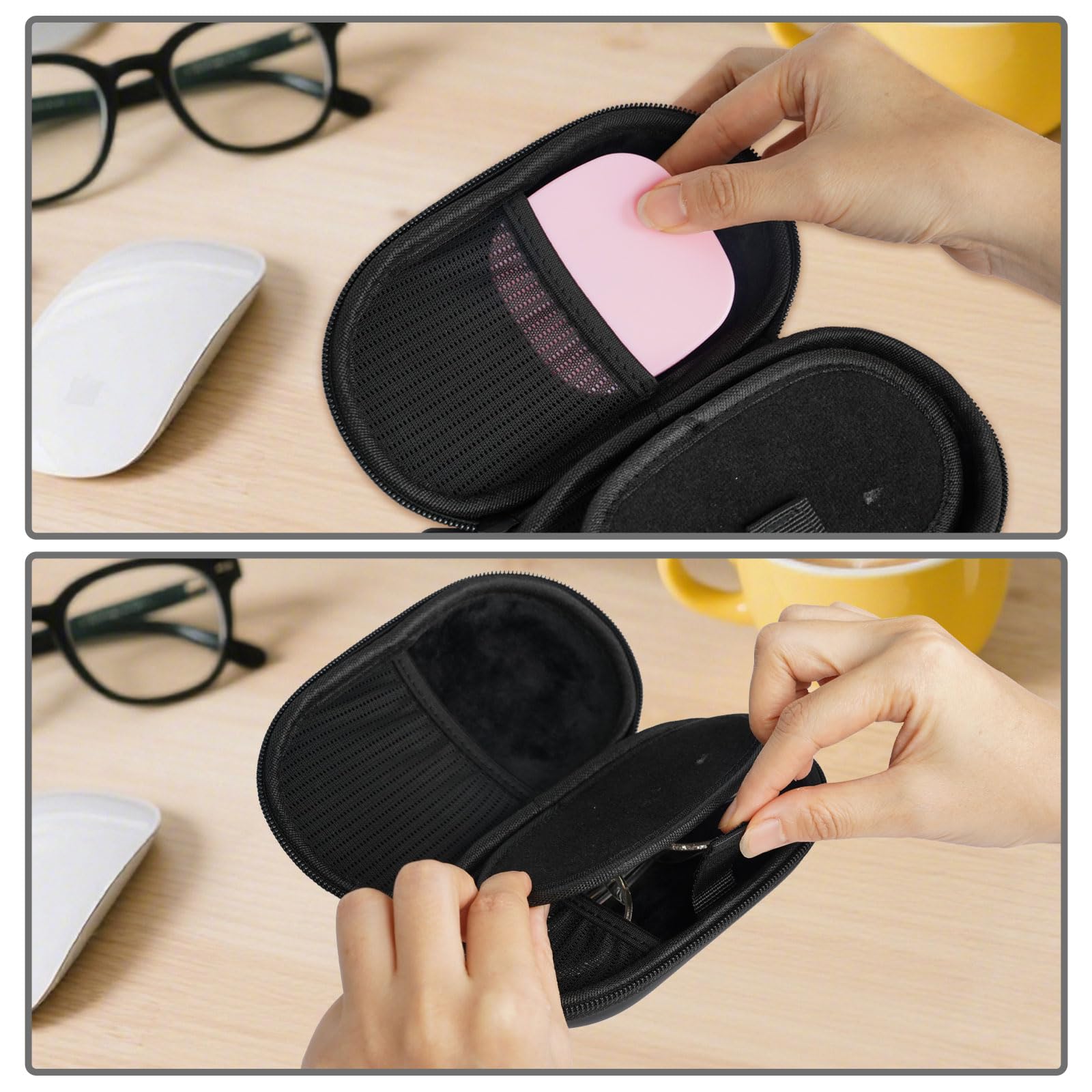 Travel kit includes built-in mirror, tweezers, and lens solution bottle