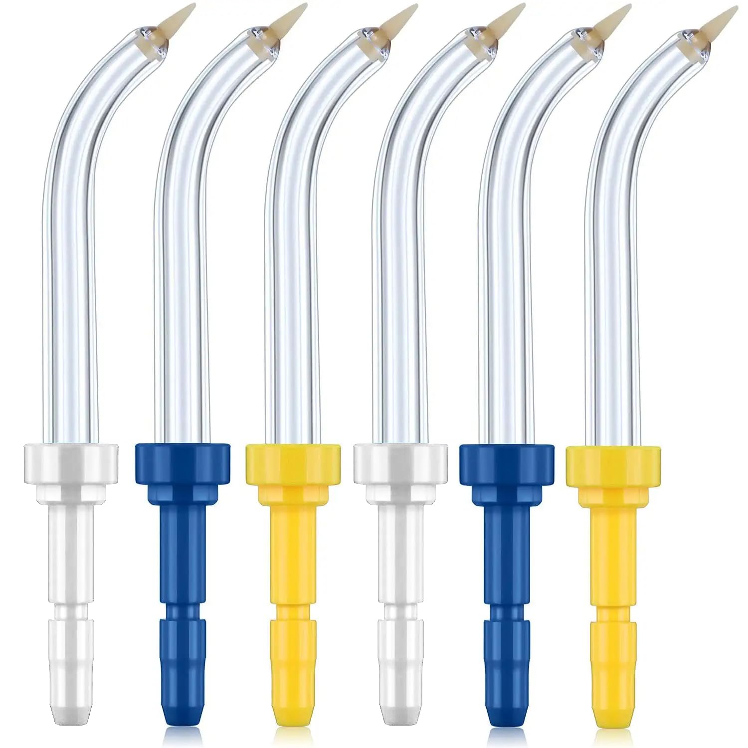 Six-piece RAXSEG flosser replacement tips set with color-coded jet tips