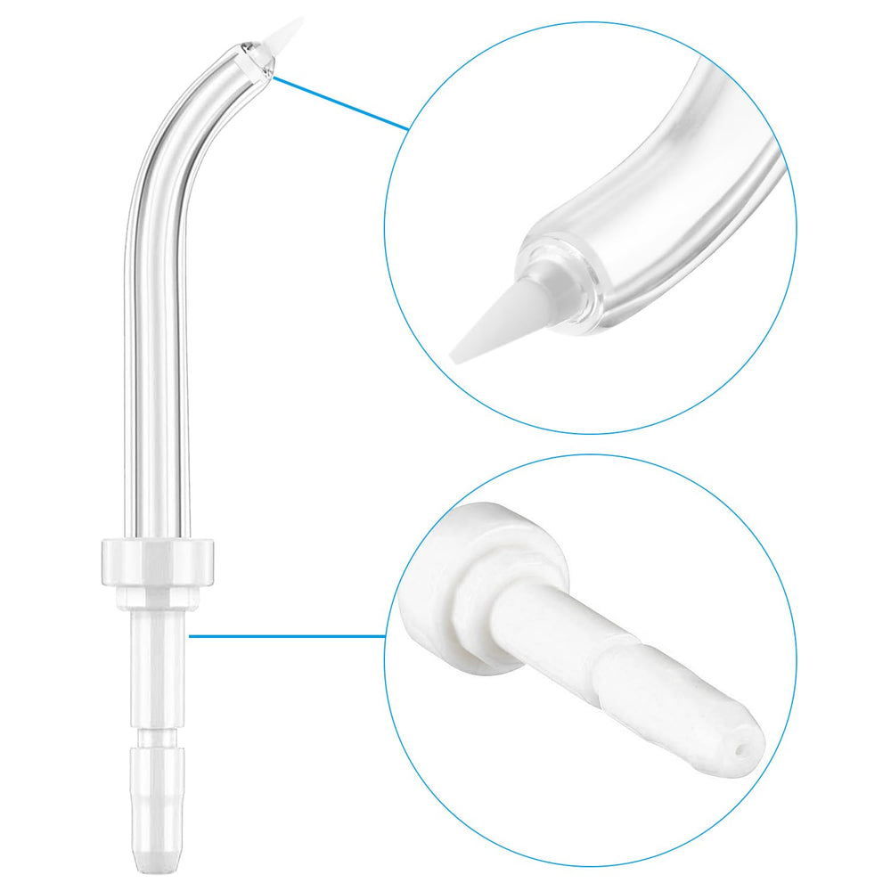 Color-coded flosser tips for family use (blue, white, yellow)