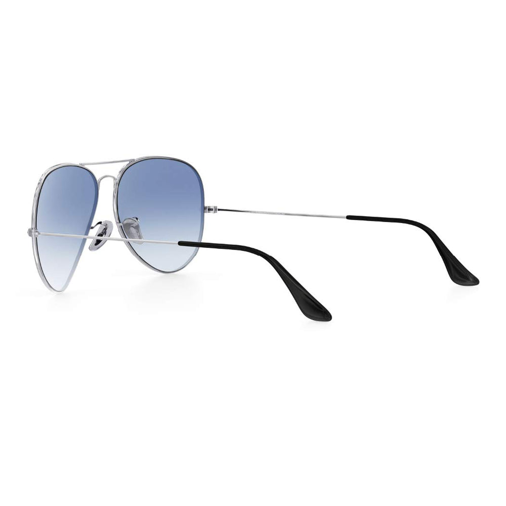 Close-up of replacement temple arms for Ray-Ban 3025 Aviator with silver arm and black temple