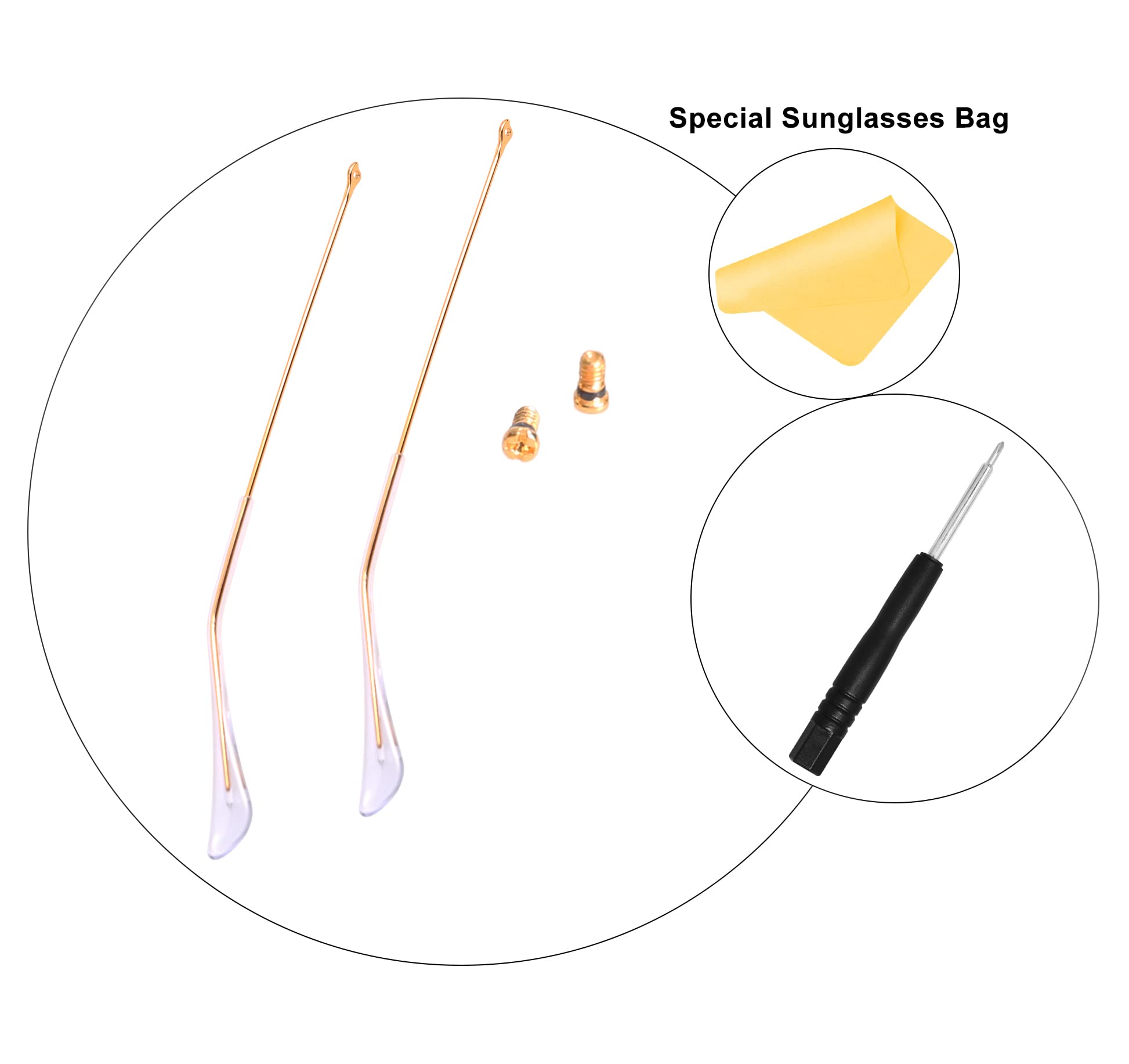 RB3025 repair kit showing screws, screwdriver and sunglasses bag