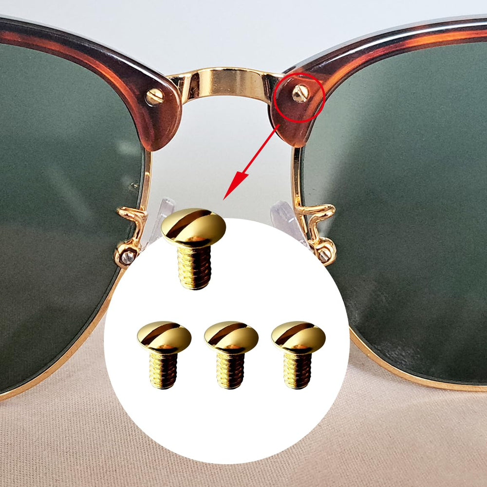 Screwdriver and four golden replacement screws for Ray Ban glasses
