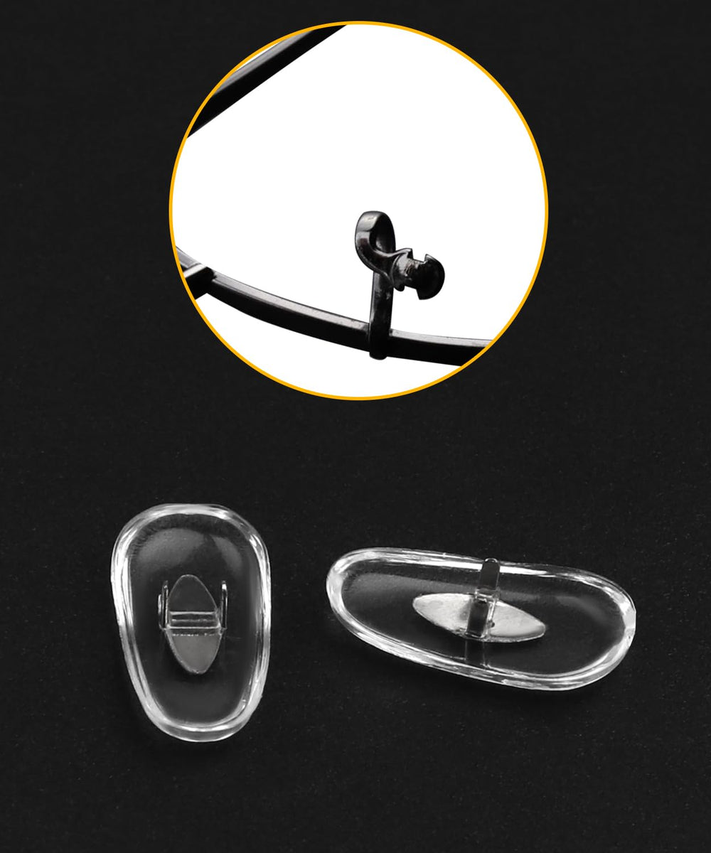 Close-up of clear silicone nose pads compatible with Ray-Ban frames