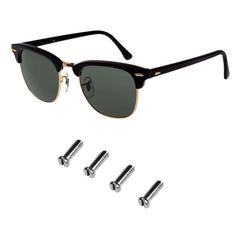 Close-up of silver replacement screws for Ray-Ban sunglasses