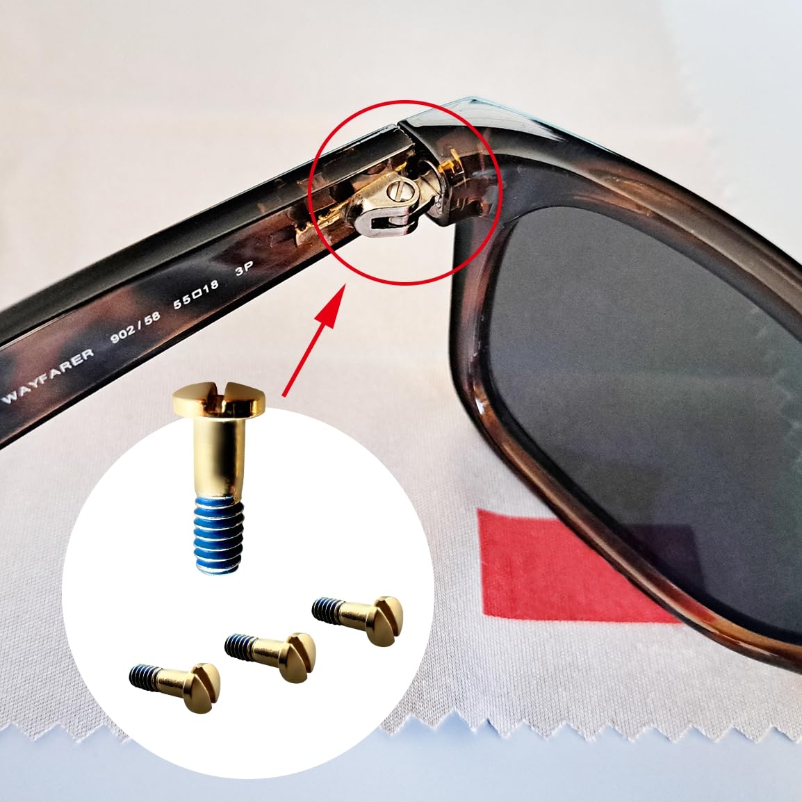 Close-up of Ray-Ban screws and driver