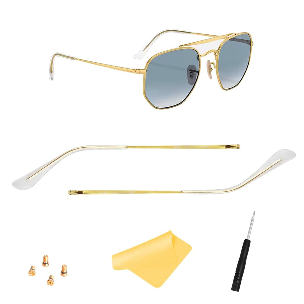 Replacement temple arms for Ray-Ban sunglasses with golden arms and clear tips
