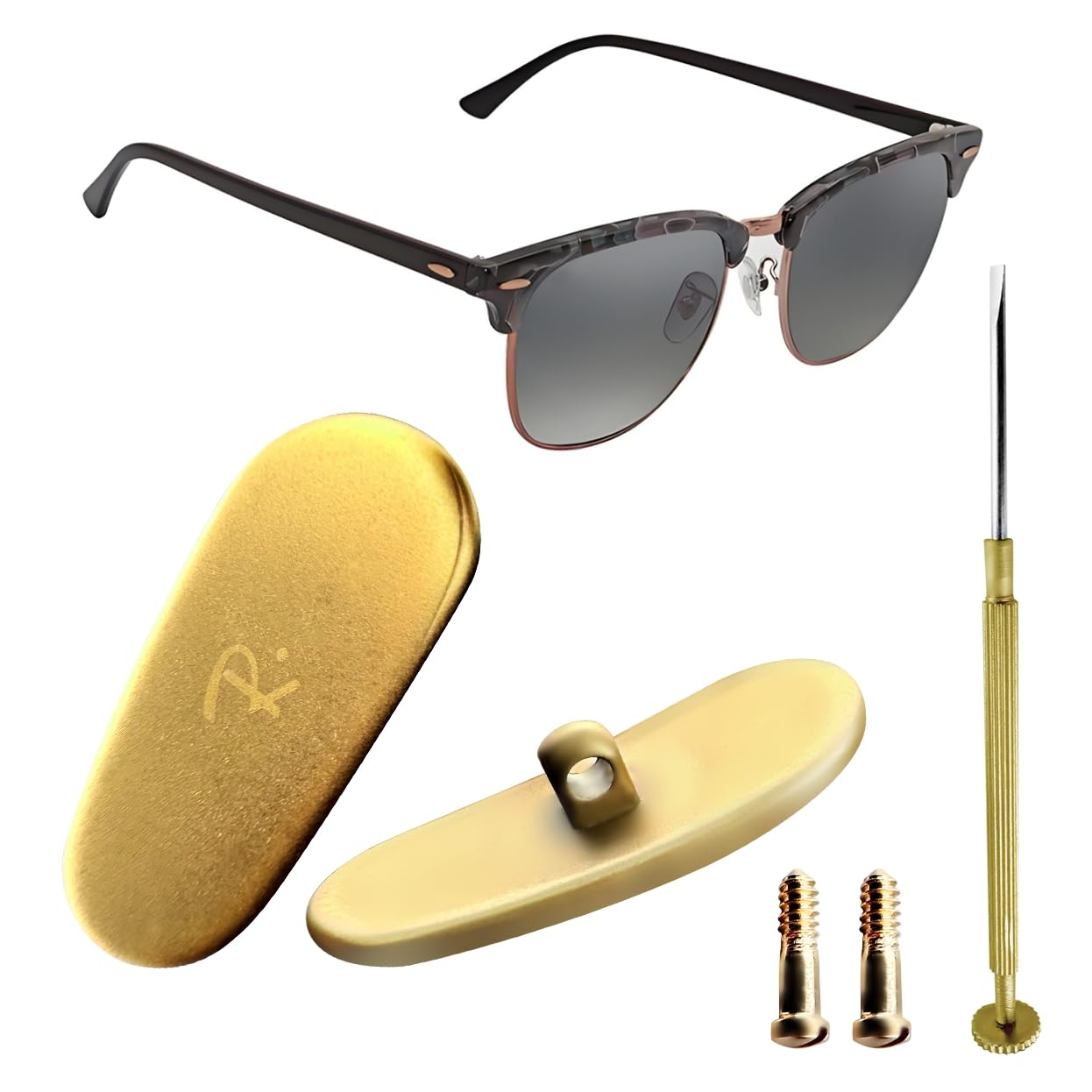 Golden titanium screw-in nose pads suitable for Ray-Ban models RB6061 RB2501