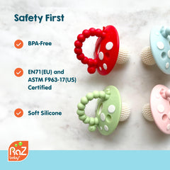 Chompy and RaZberry teether with ergonomic handle