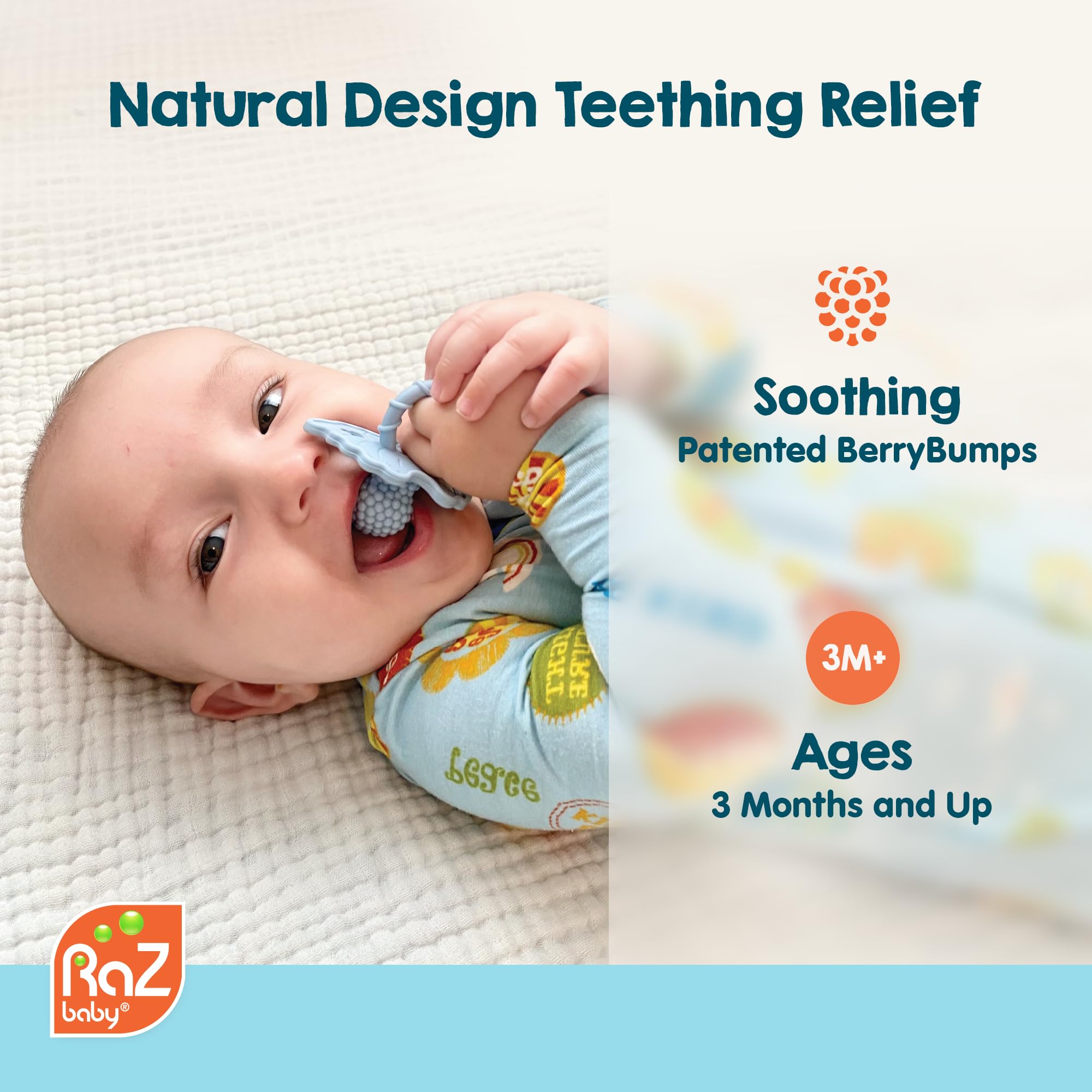 Teether can be frozen for cooling relief